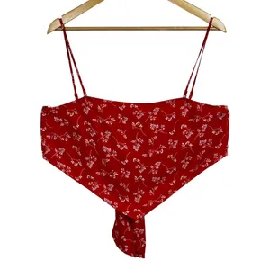 Abercrombie & Fitch Red White Floral Tie Back Bandana Crop Top Tank Top Size M thumbnail 2