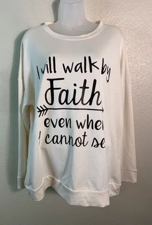 Digiprint Apparel Womens XL Sweatshirt Cream Faith Religion Graphic Long Sleeve thumbnail 1