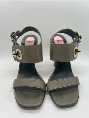 Fendi Auth Taupe Leather Block Heel Slingback Sandals Shoes **Size 37/US 7**🔥🔥 thumbnail 3