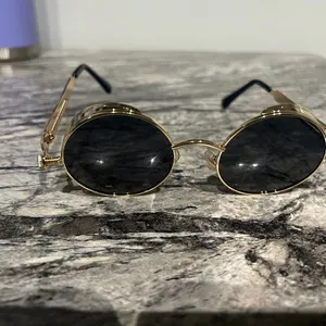 Round Gold and Black Sunglasses thumbnail 14