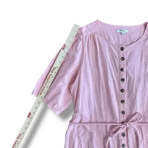 Madewell‎ Linen Blend Button Front Jumpsuit Pink Short Sleeve Pockets Women’s XL thumbnail 5