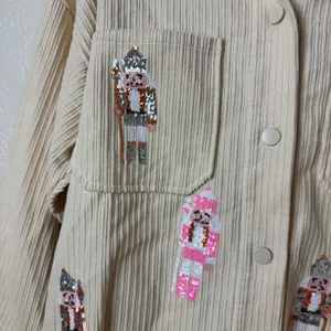 Peach Love Sequin Nutcracker Corduroy Shacket NWT Size S thumbnail 3