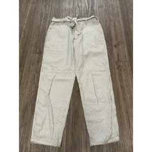 American Eagle Striped Tie Waist Straight Leg Pants Ivory Blue‎ Size 10 thumbnail 6