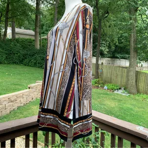 WHBM White House Black Market Size M Liquid Knit Blouse Top Tassels Print thumbnail 4