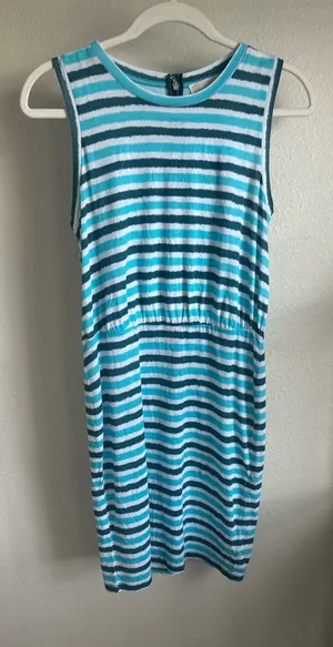 Michael Michael KORS Teal, Turquoise and White Striped Dress. thumbnail 1