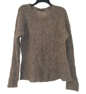 Brazeau Tricot Alpaca Blend Fuzzy Open Knit Sweater Taupe Brown Size 3 L thumbnail 1