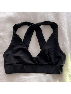 Carbon38 Black V Neck Criss Cross Strappy Black Sports Bra Size S thumbnail 2