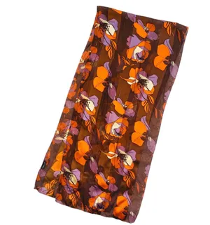 Retro Cejon Brown & Orange Floral Rectangle Neck Scarf thumbnail 1