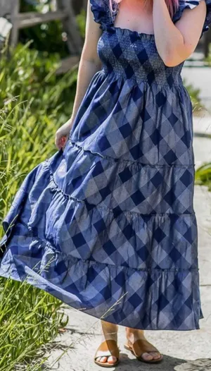 Hill House Ellie Nap Dress Navy Glitter Check, XS thumbnail 1