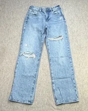 Garage Jeans Women 1 Straight Leg Blue Y2K Grunge 90s Off Duty Skater Distressed thumbnail 1