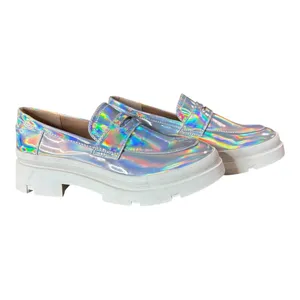 Steve Madden Lawrence Holographic Platform Loafers Chunky Silver Kids 5 Womens 7 thumbnail 10