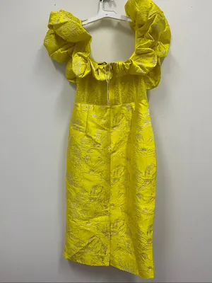 NWT Bella Barnett Yellow Ruffled Off-Shoulder Cocktail Dress size L thumbnail 7