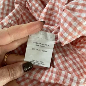 Petal + Pup Shirt Dress Women S/M Peach Gingham‎ Cottagecore Tiered Mini Button thumbnail 7