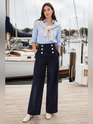 Ralph Lauren high waist Navy Sailor Pants Wide Leg Silk Cotton Blend Old Money 6 thumbnail 6