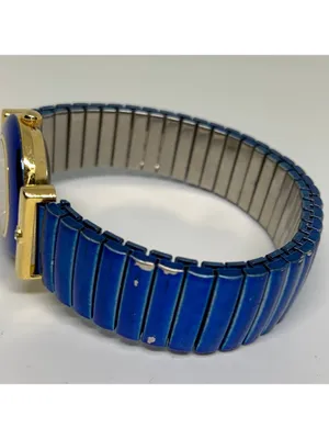 vintage René Valentine gold blue tone women’s watch 26mm round mop dial running thumbnail 4
