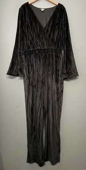 A New Day Crushed Velvet Jumpsuit Size Large Black Elvira Gothic Witchy Whimsigoth Party thumbnail 1