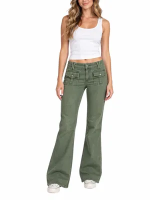 PacSun Cargo Flare Pants Jeans Women’s Size 28 Low Rise Stretch Olive Green Y2K thumbnail 9