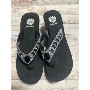 Yellowbox Blingy Flip Flops Women's Size 7.5 Rhinestone Black Platform Thongs thumbnail 5