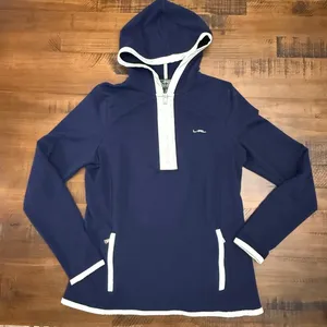 Lauren Ralph Lauren Active Hoodie Pullover Quarter Zip Navy White Trim Size M thumbnail 1