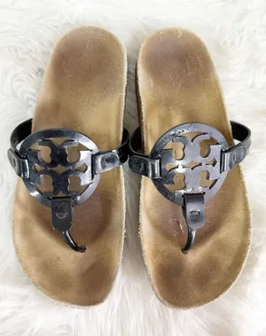 Tory Burch Miller Cloud Sandals Black Logo Thong Sandals Size 6.5 thumbnail 1