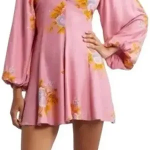 Free People Pink Floral Francesca Balloon Sleeve Mini Dress thumbnail 5