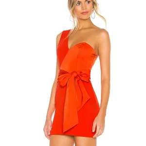 NBD One Shoulder Mini Cocktail Dress XS Bustier Red Orange Designer $200 NEW thumbnail 2