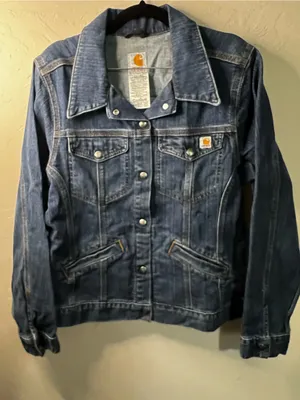 Carhartt Women’s Denim Snap Front Trucker Jean Jacket Blue Workwear Western thumbnail 2