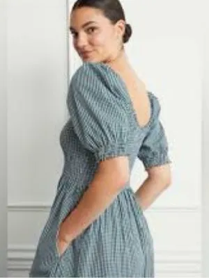 The Hill House Home Louisa Nap Midi Dress in Emerald Green Gingham (Size Small) thumbnail 4