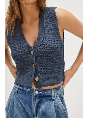 FREE PEOPLE Ava Knit Vest in Blue Size Small thumbnail 8