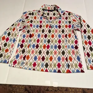 Lands' End Womens Multicolor Argyle Fleece‎ Quarter Zip Pullover Size Small thumbnail 2