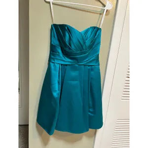 David's Bridal Womens Sz 4 Strapless Dress A-Line Satin Teal Blue Green Cocktail thumbnail 5