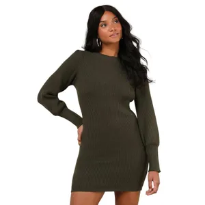 Lulus Loving You Fondly Olive Green Ribbed Knit Sweater Dress size M thumbnail 2
