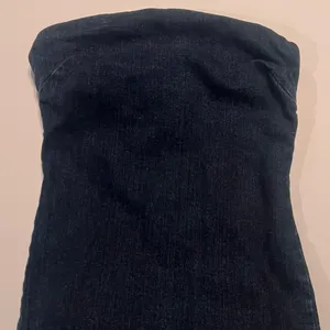 ZARA Dark Denim Strapless Raw Hem Back Slit Bodycon Tube Midi Dress‎ Size XS thumbnail 14