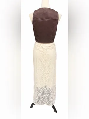 Sincerely ­ Jules Brown Faux Suede Vest & Lace Midi Skirt Set - Boho Chic Outfit thumbnail 3