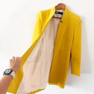 Zara Yellow Mustard Gold Inverted Lapel Minimalist Chic Longline Blazer Coat thumbnail 5