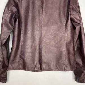 Bagatelle Jacket Womens Small Burgundy Garment Dyed Faux Leather Notch Collar thumbnail 5