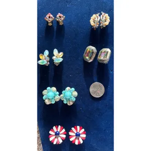 Vintage Earrings Hong Kong Aqua White Gold Sugared Beads Clip On MCM thumbnail 7