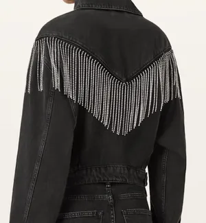 AllSaints Jean jacket with rhinestone fringe thumbnail 4