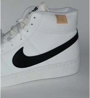 Nike white leather high tops with black swoosh thumbnail 9