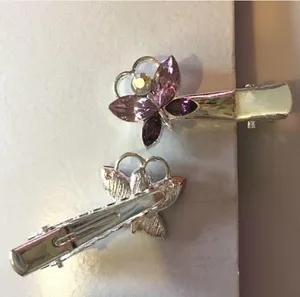 New Silver Pink And Purple Butterfly Jeweled Hair Clips thumbnail 4
