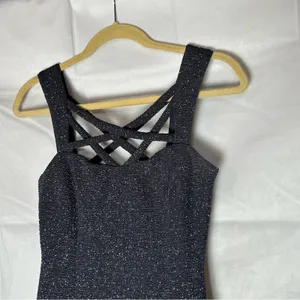 Eliza J Dark Navy Crisscross Strap Cut Out Sparkly Glitter Mini‎ Dress Size 2 thumbnail 5