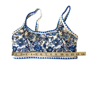 Blue White Floral Chintz Ric Rac High Waisted Bikini‎ Swimsuit Size Smal New thumbnail 4