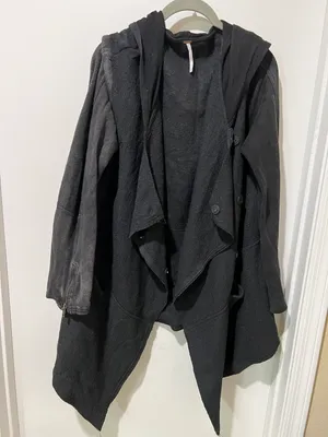 Free People Wool Blend Hood Asymetric Black Jacket Sz L thumbnail 2