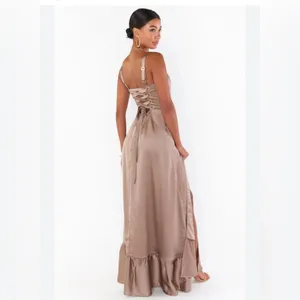 Show Me Your MuMu Taupe Satin Maxi Dress with Ruffle Hem thumbnail 2