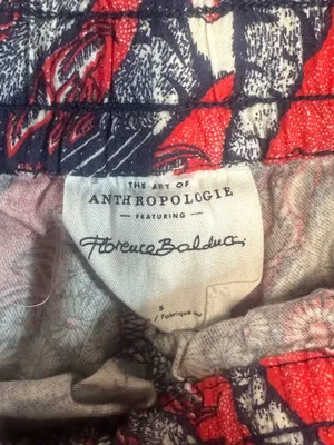 Anthropologie Red & Navy Floral Paisley Drawstring Shorts, Small thumbnail 6