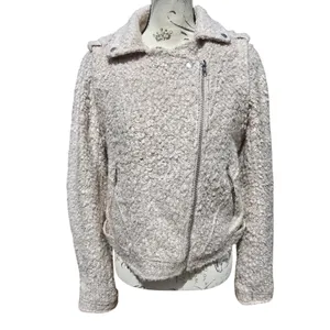 Anthropologie Elevenses Boucle Moto Jacket Textured‎ Ivory Cream Size Medium thumbnail 2