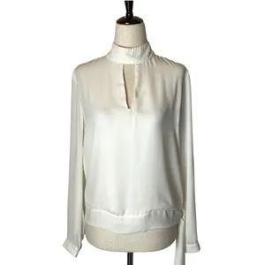 Krisa Ivory Cream‎ High Neck Keyhole Cut Out Front Tie Waist Blouse Size XS thumbnail 4