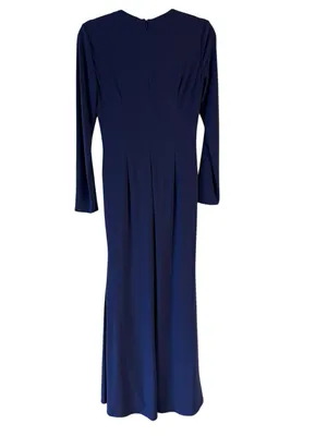 Mac Duggal Ieena Keyhole Draped Long Sleeve Gown Blue Purple Size 6 NEW thumbnail 4