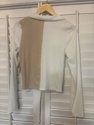 Altard State Tan And White Ribbed Long sleeve Top Size Large thumbnail 2
