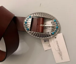 Treasure and Bond Oval Decrotive Buckle Leather Belt thumbnail 1